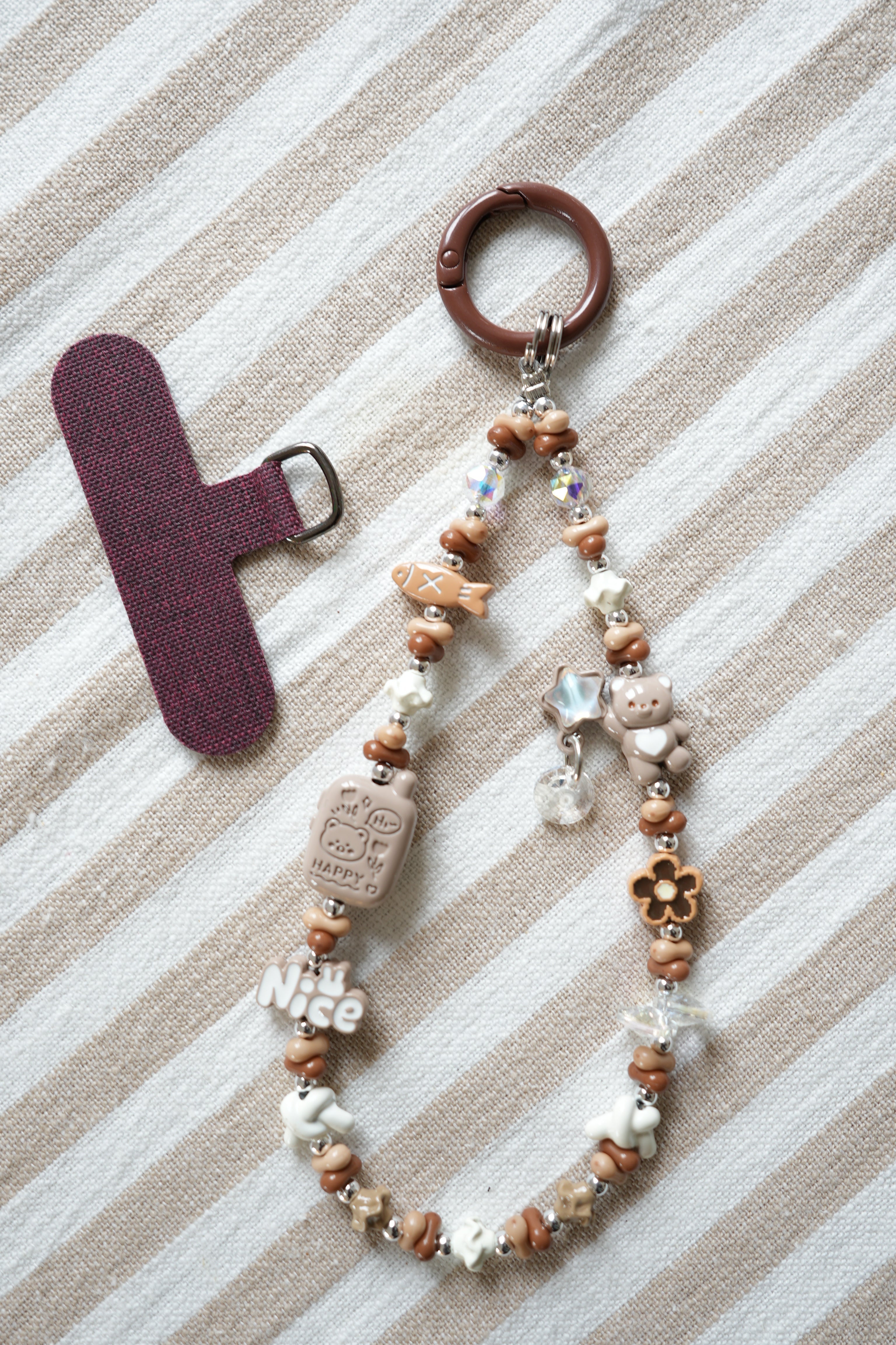 Beige Wristlet with tab for hone case